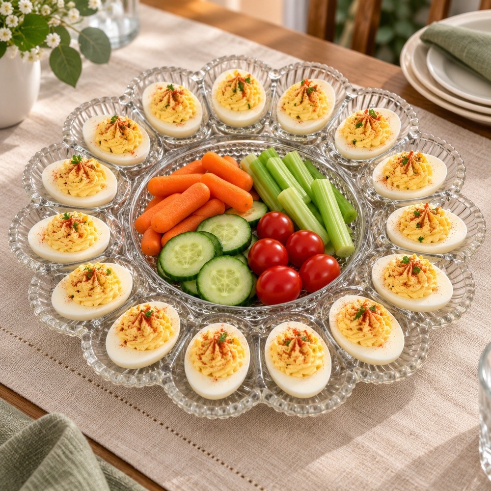 Vintage Indiana Glass Hobnail Egg Plate, Scalloped Clear Serving Tray